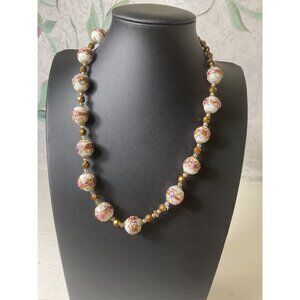 Vintage Venetian Murano Glass Wedding Cake Glass Lampwork Bead Necklace White